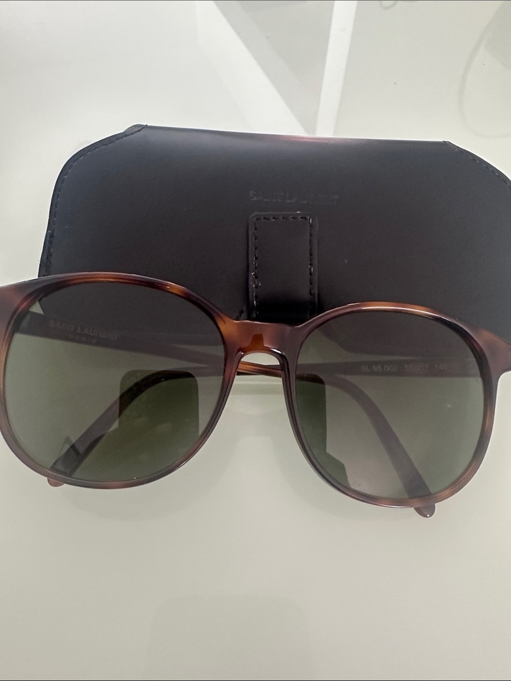 Saint Laurent Tortoise Frame Sunglasses with Green Lenses
